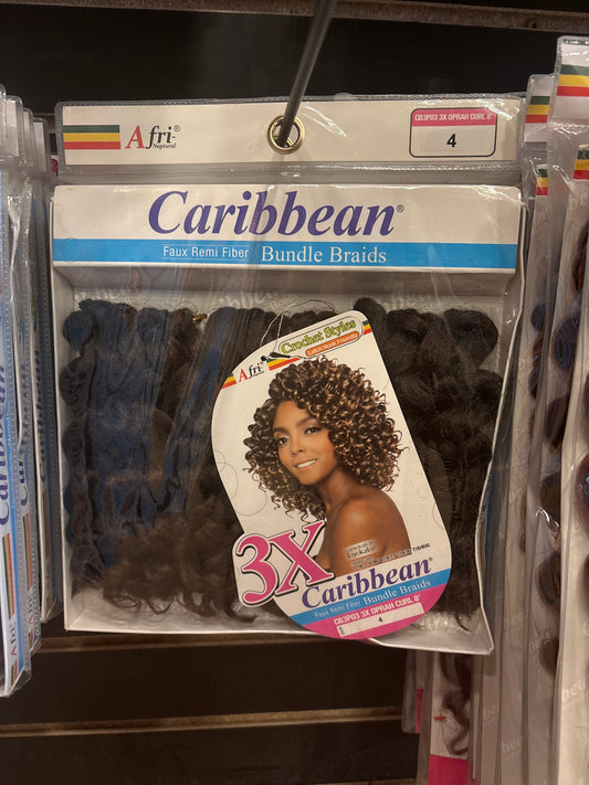AFRI-NAPTURAL- 3X Caribbean Bundle Braids Faux Remi Fiber Oprah Curl 8”-Color 4-