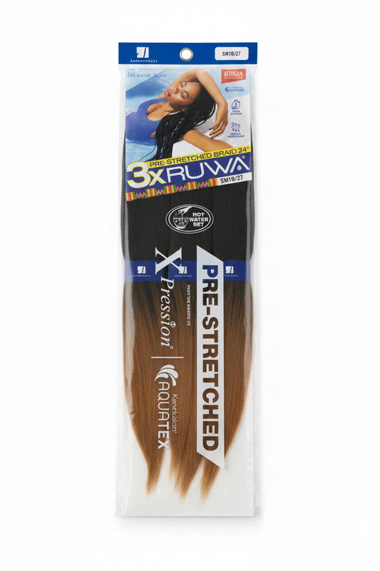 3X RUWA Pre-stretched braiding hair -ombré black/brown- 24”