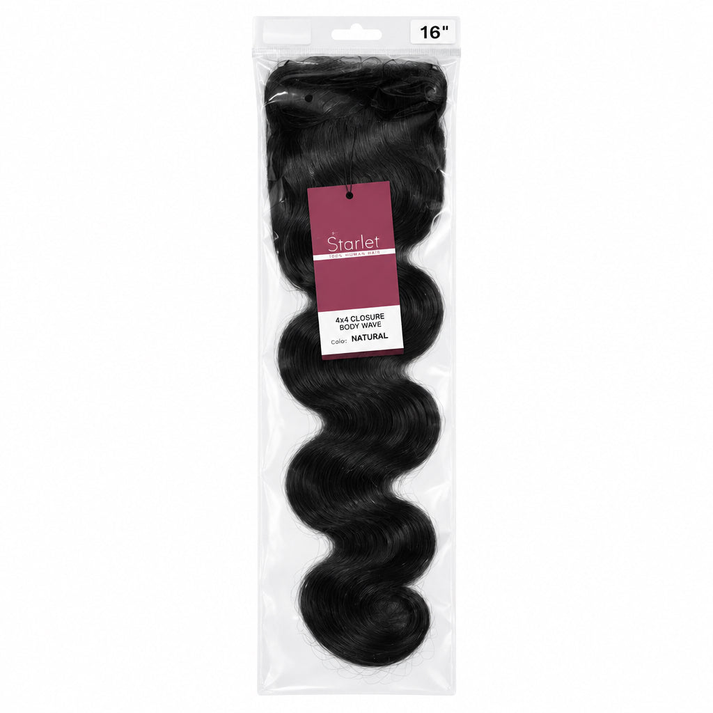 SCARLET- 100% Virgin Human Hair 4x4 Closure Body Wave 16”