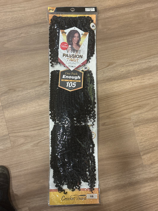 ZURY Braid Crochet- Passion Twist 9”10”11”-Color 1B- 105 Strands