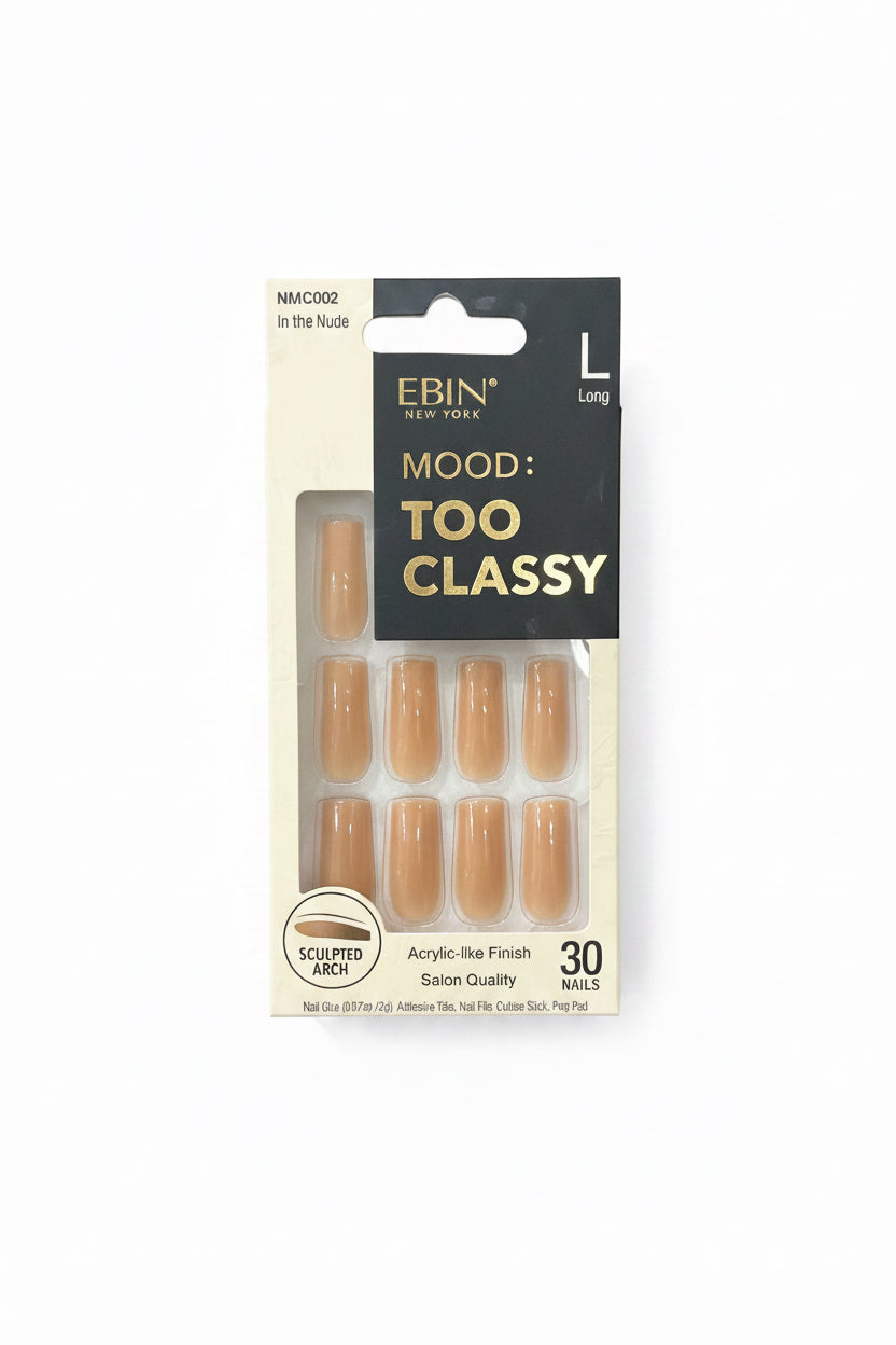 EBIN New York Mood! Too Classy Press-On Nails – In the Nude – Long (30 Nails)