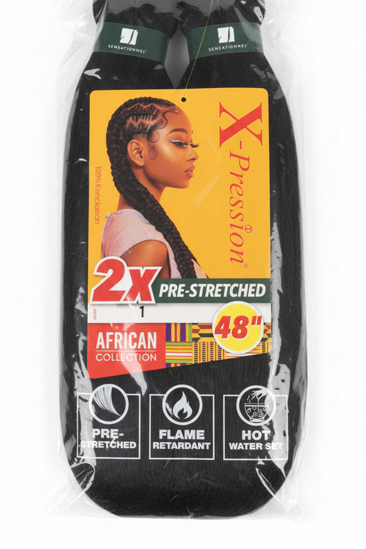 Sensationnel X-Pression African Collection 2X Pre-Stretched Braiding Hair 48” – Color 1