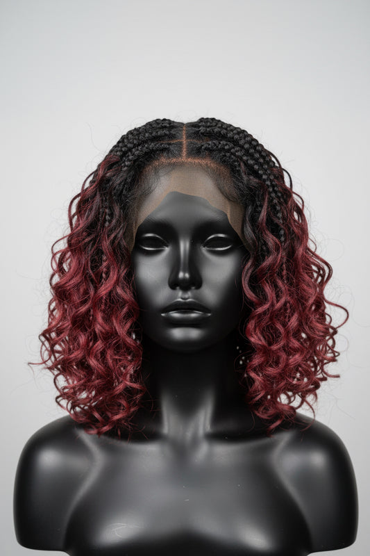 Knottless boho box braid wig 12” color TT1B MAROON
