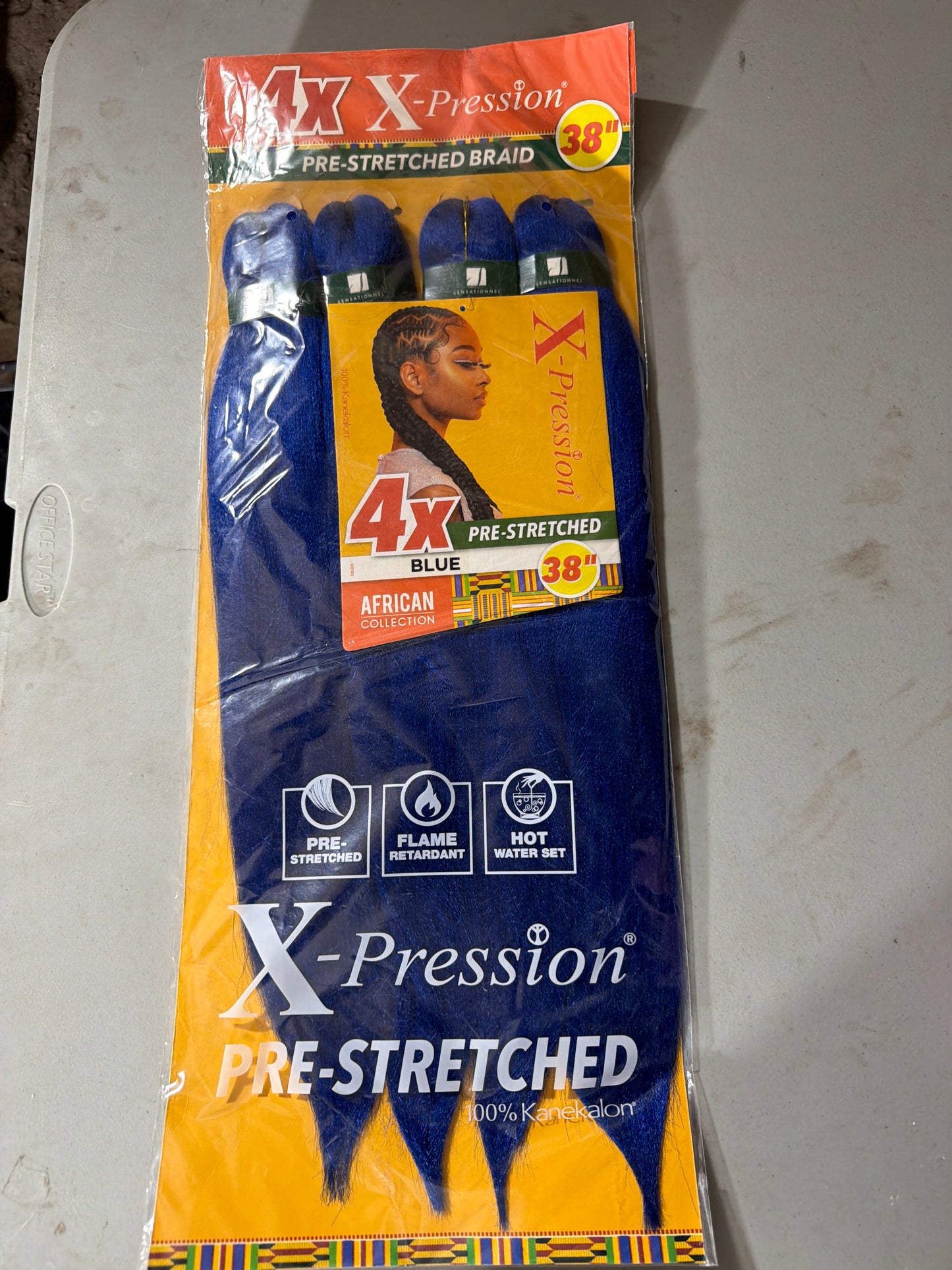 X-Pression 4X Pre-Stretched Braiding Hair 38” – Blue – 100% Kanekalon