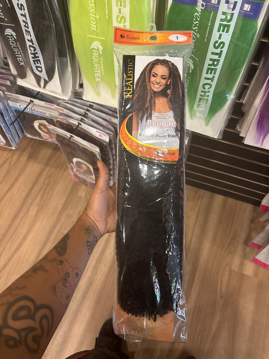 BIJOUX REALISTIC- 100% Human Hair Reggie (Marley Braid)-Color 1-