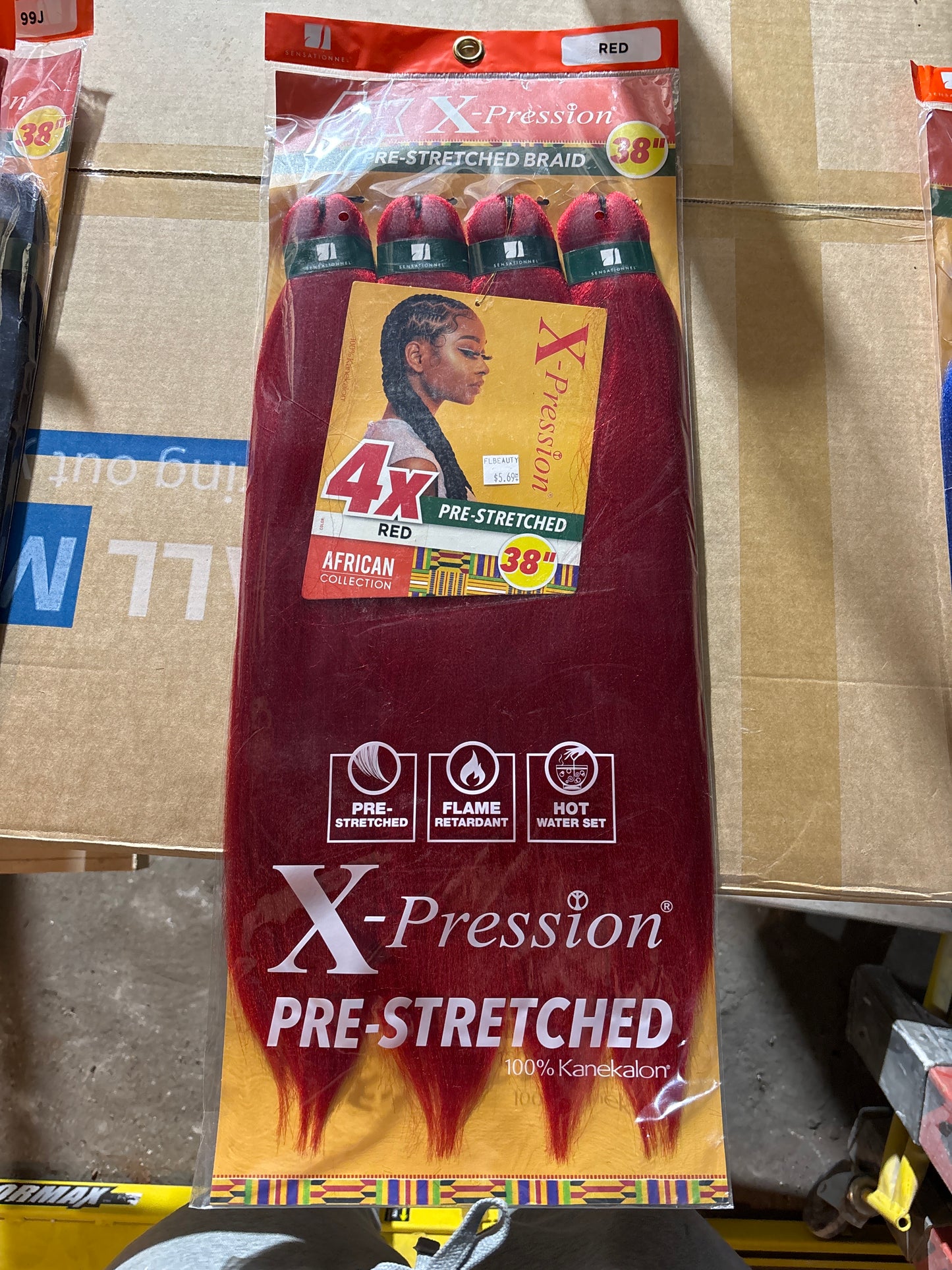 4X-Pression Pre-stretched braiding hair -color Red- 38”