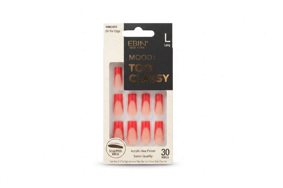 EBIN New York Mood! Too Classy Press-On Nails – Long – Red French Tip (30 Nails)