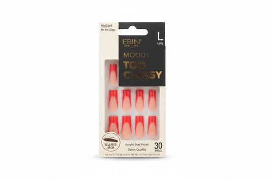 EBIN New York Mood! Too Classy Press-On Nails – Long – Red French Tip (30 Nails)