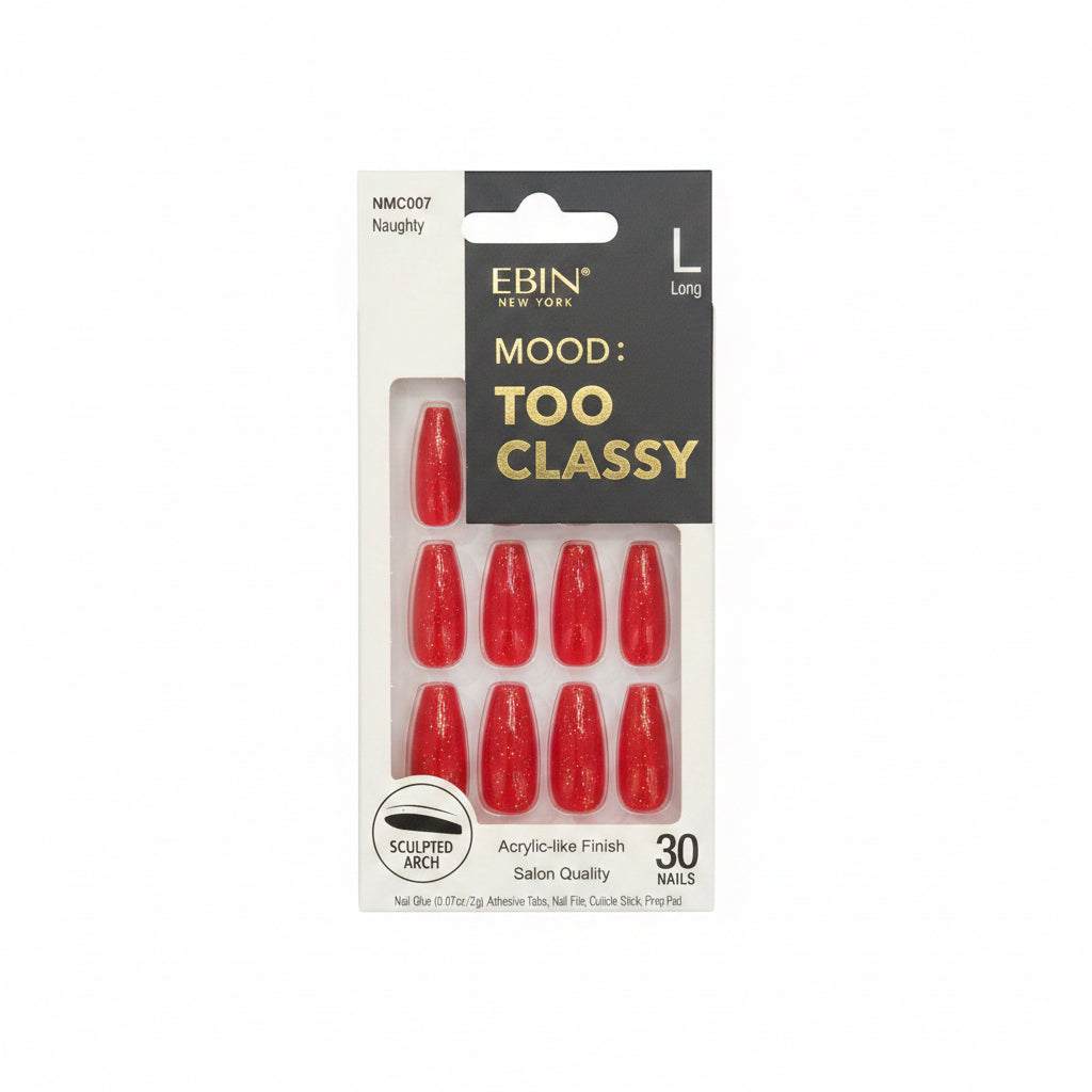 EBIN New York Mood! Too Classy Press-On Nails – Naughty – Long – Red (30 Nails)