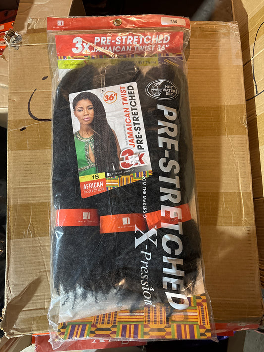 3X Pre-Stretched JAMAICAN TWIST 36”-Color 1B-