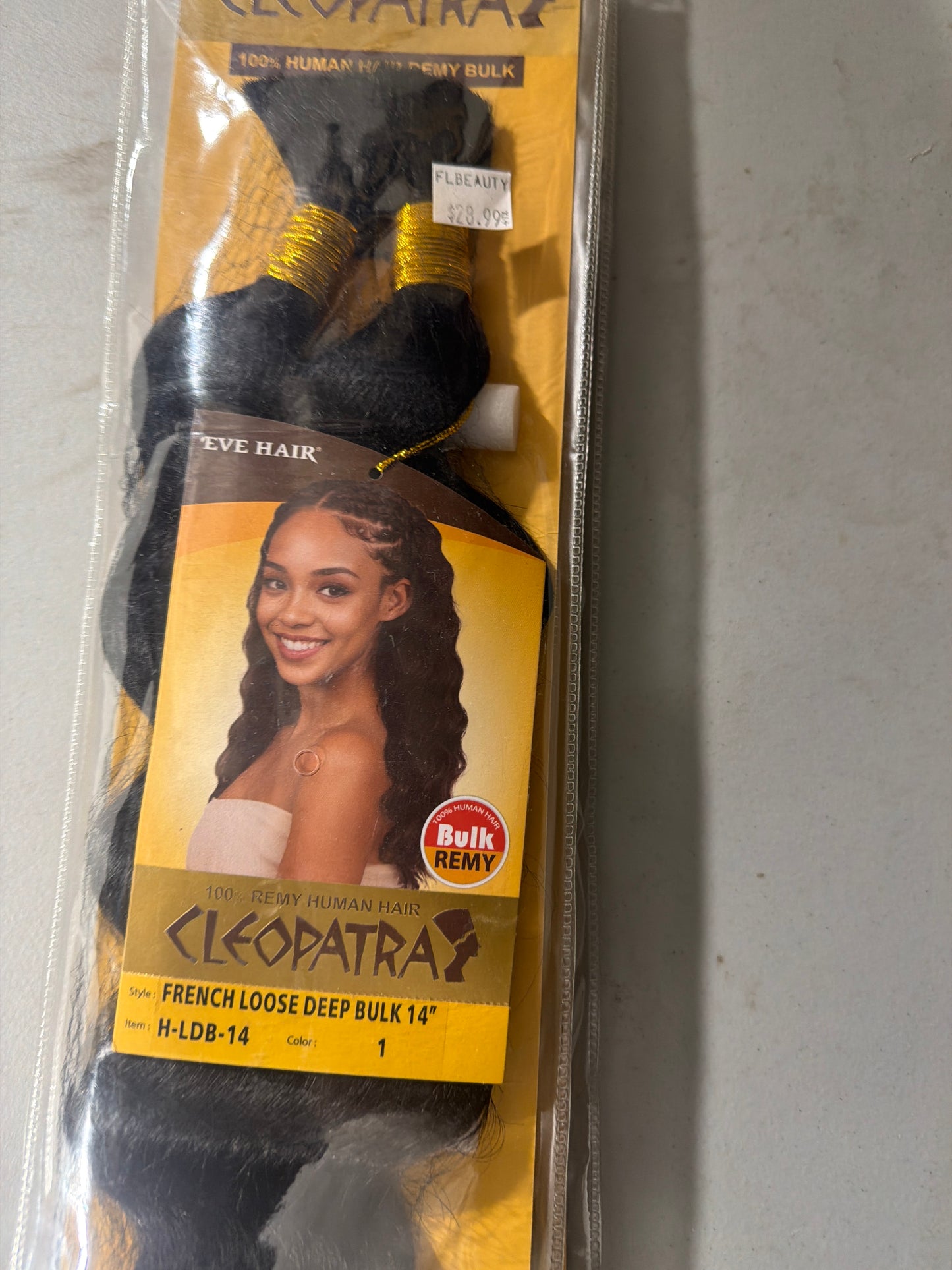 Cleopatra 100% Remy Human Hair French Loose Deep Bulk 14” color 1