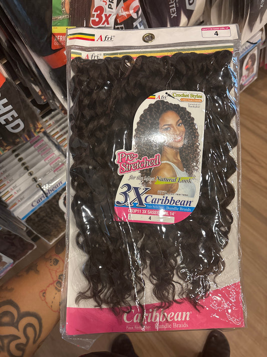 AFRI-NAPTURAL- 3X Caribbean Pre-stretched Sassy Curl 14”-Color 4-