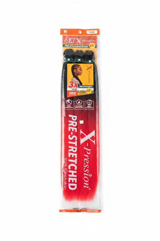 X-Pression pre-stretched braiding hair -ombré black/red-58”