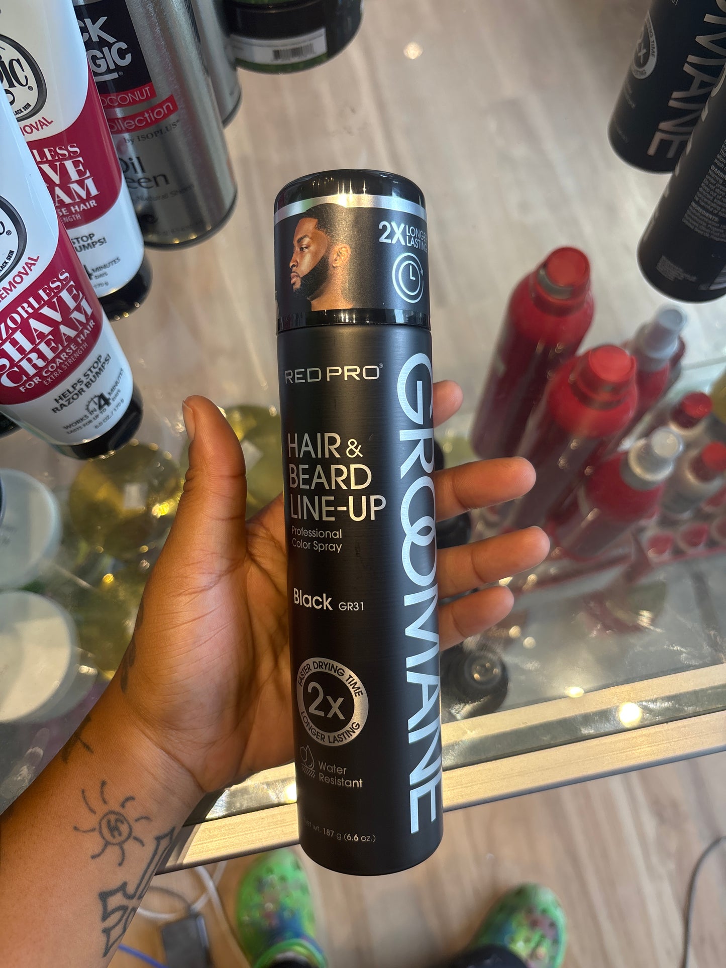 RED PRO- Hair Abs Beard Line-Up Professional Color Spray-Color Black- 6.6oz.(187g)