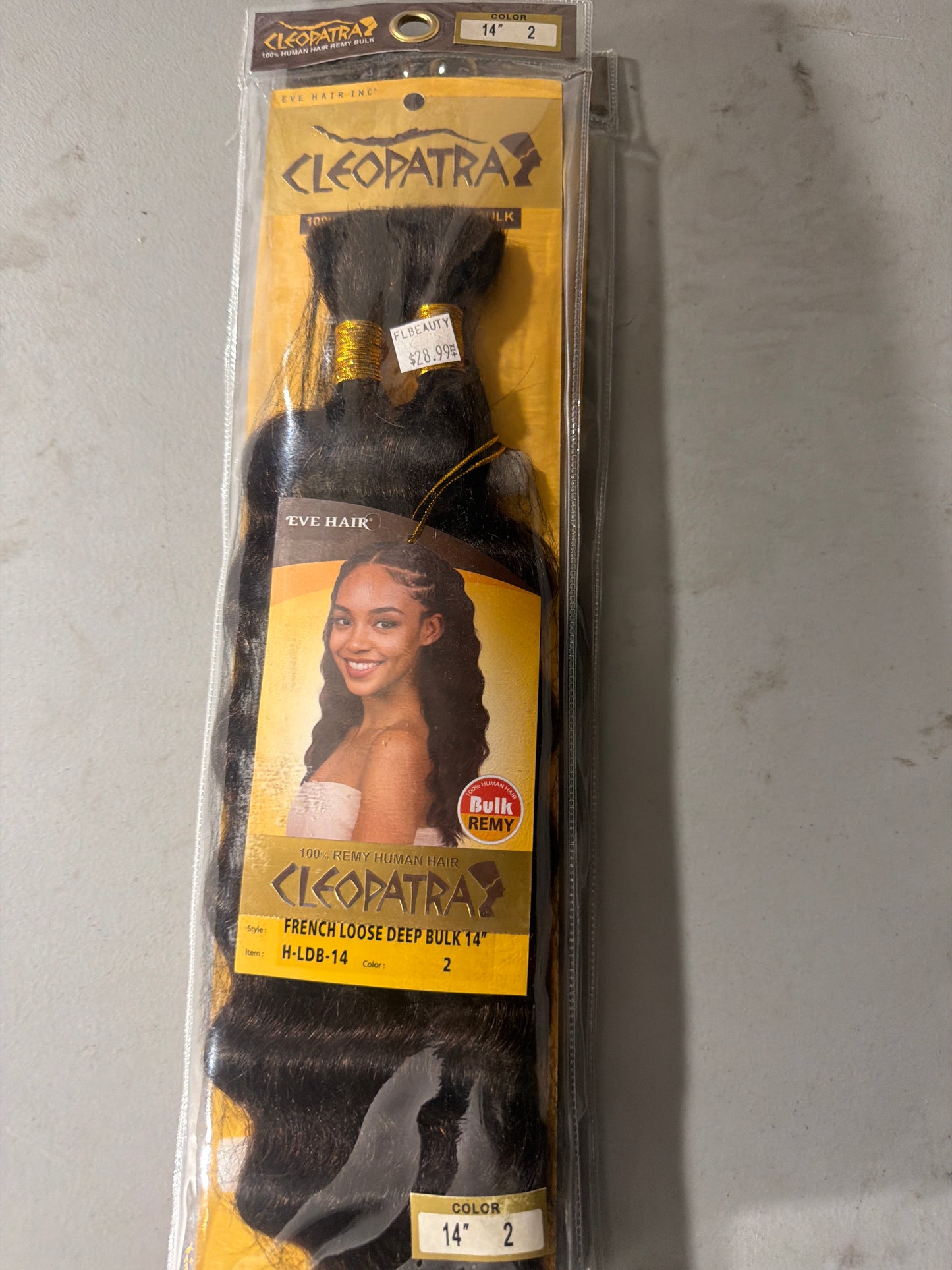 Cleopatra 100% Remy Human Hair French Loose Deep Bulk 14” color 2