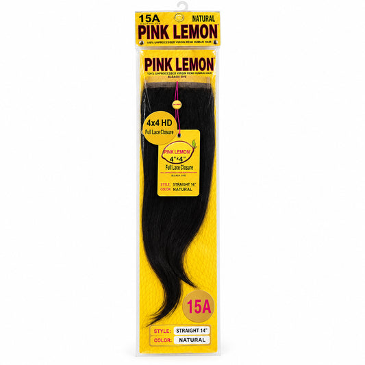 PINK LEMON- 100% Unprocessed Virgin Remi Human Hair 4x4 HD Lace 14”-Color Natural-