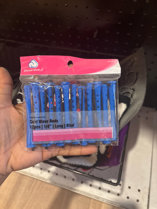 DREAMWORLD- 12pcs, Long, Blue, 1/4” Cold Wave Rods