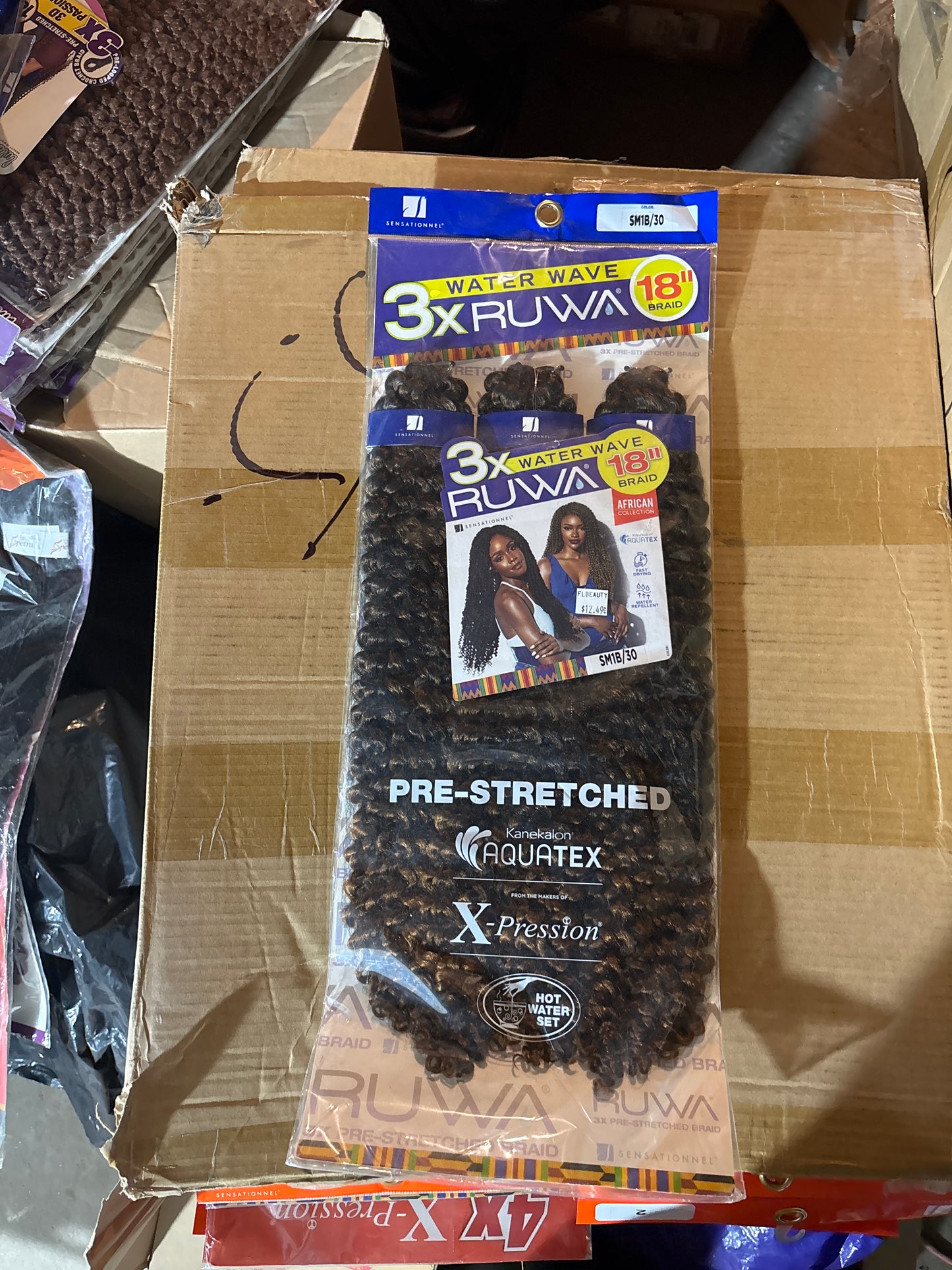 3X RUWA WATER WAVE Pre-Stretched Braiding hair 18”-Color SM1B/30-