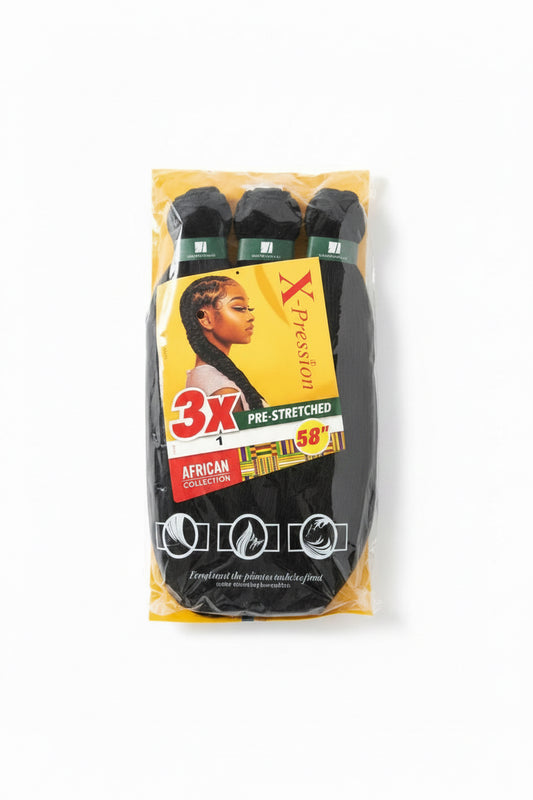 X-Pression African Collection 3X Pre-Stretched Braiding Hair 58” – Color 1