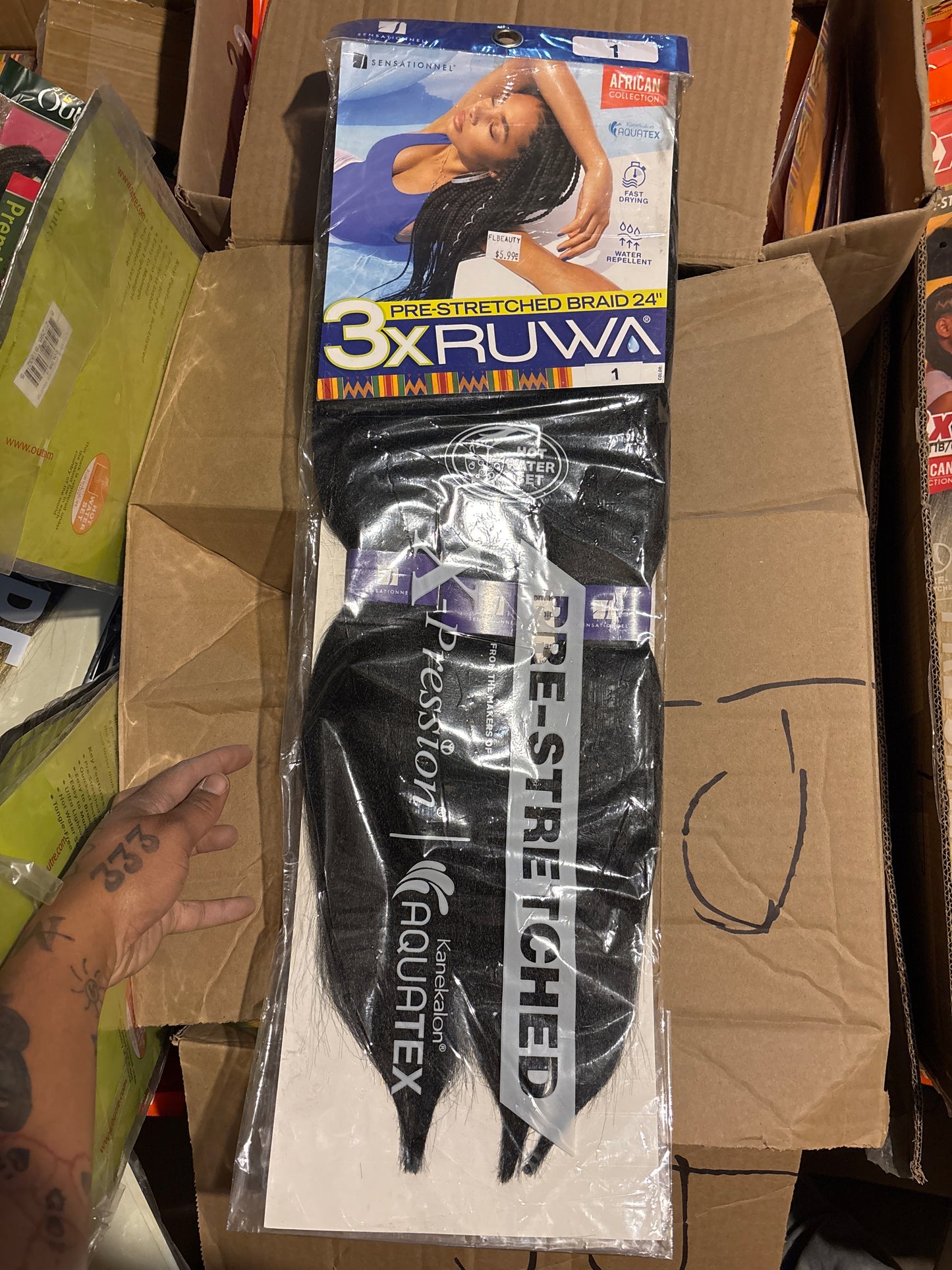 3X RUWA Pre-Stretched Braiding hair 24”-Color 1-