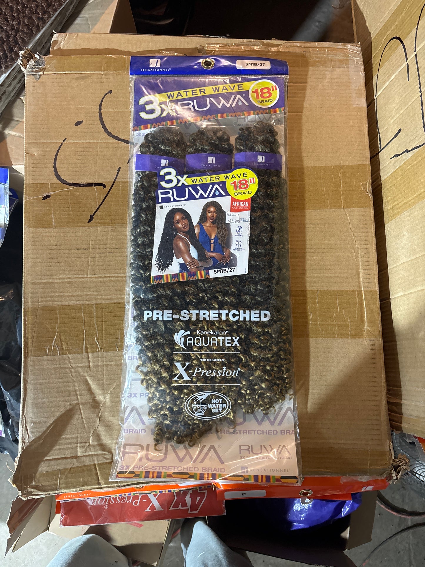 3X RUWA WATER WAVE Pre-Stretched Braiding hair 18”-Color SM1B/27-