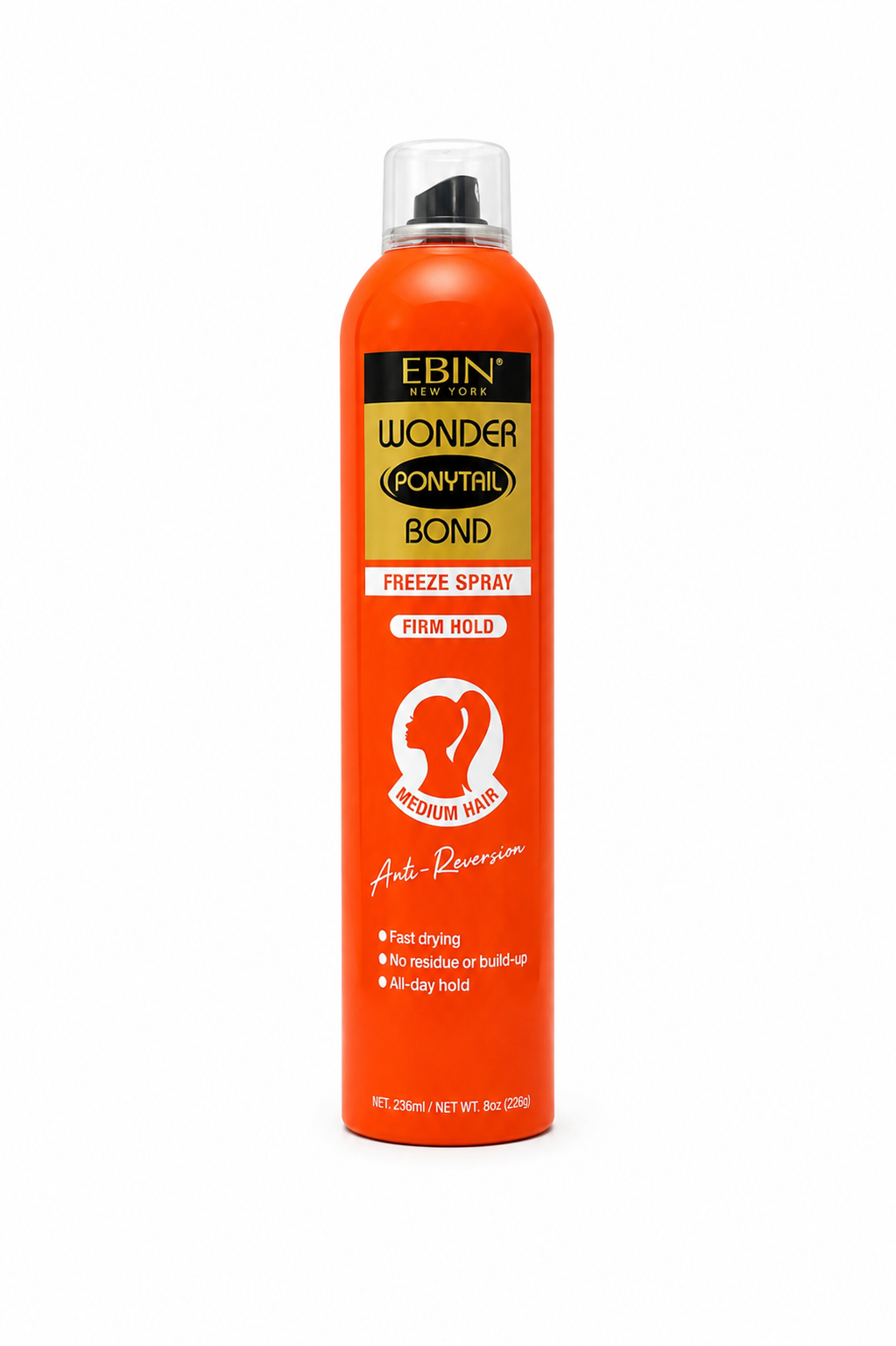 EBIN New York Wonder Ponytail Bond Freeze Spray Firm Hold – Medium Hair – 8 oz