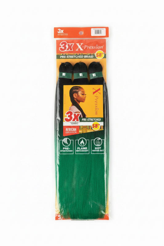 X-Pression 3X Pre-Stretched Braiding Hair 58” – T1B/Green