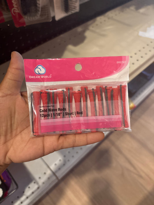 DREAMWORLD- 12pcs, short, Red, 1/10” Cold Wave Rods