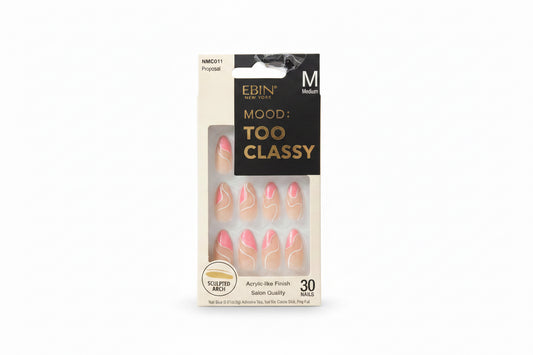 EBIN New York Mood! Too Classy Press-On Nails – Proposal – Medium – Pink & Nude Swirl (30 Nails)
