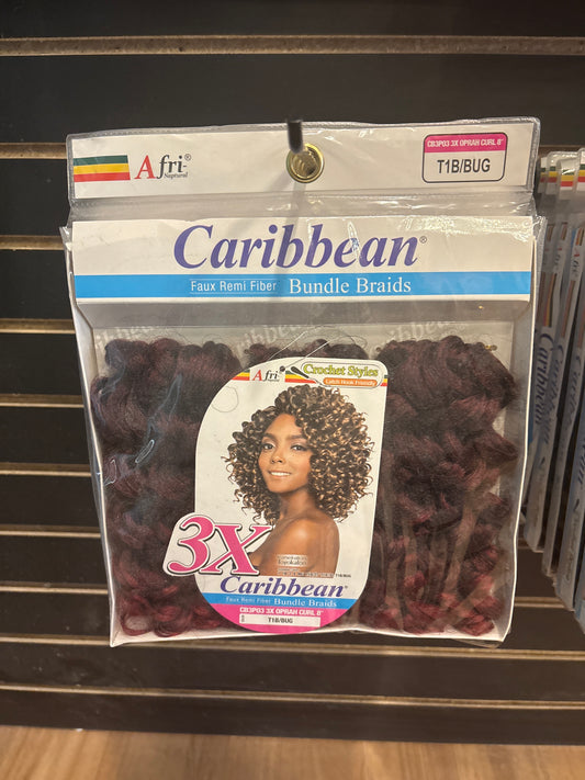 AFRI-NAPTURAL- 3X Caribbean Bundle Braids Faux Remi Fiber Oprah Curl 8”-Color T1B/BUG-