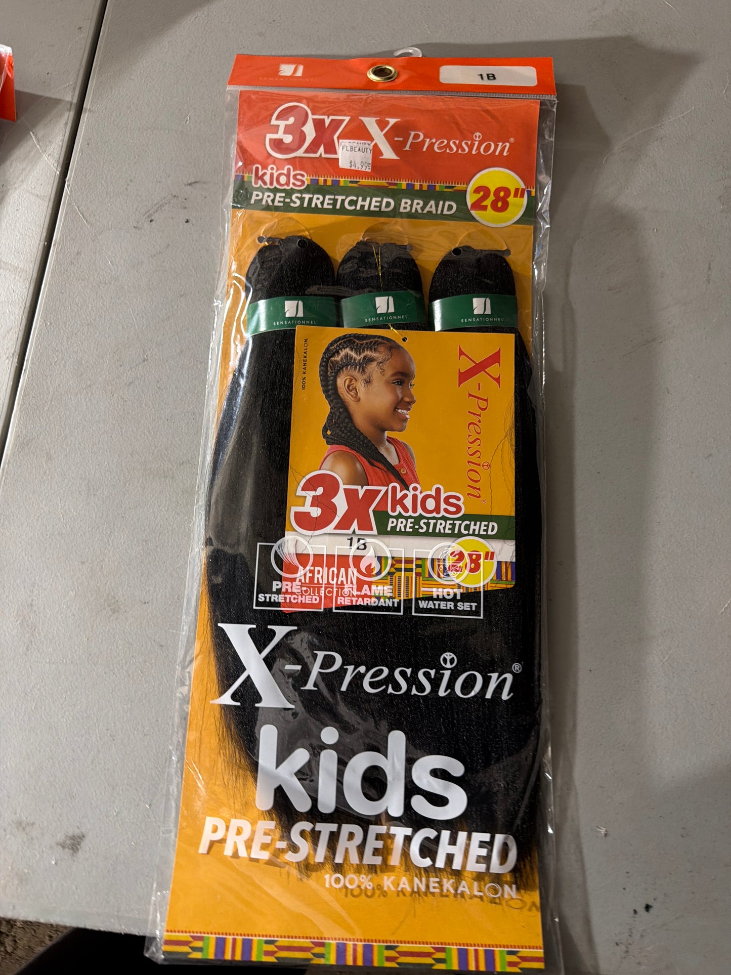 X-Pression Kids 3X Pre-Stretched Braid 28 Inch – #1B