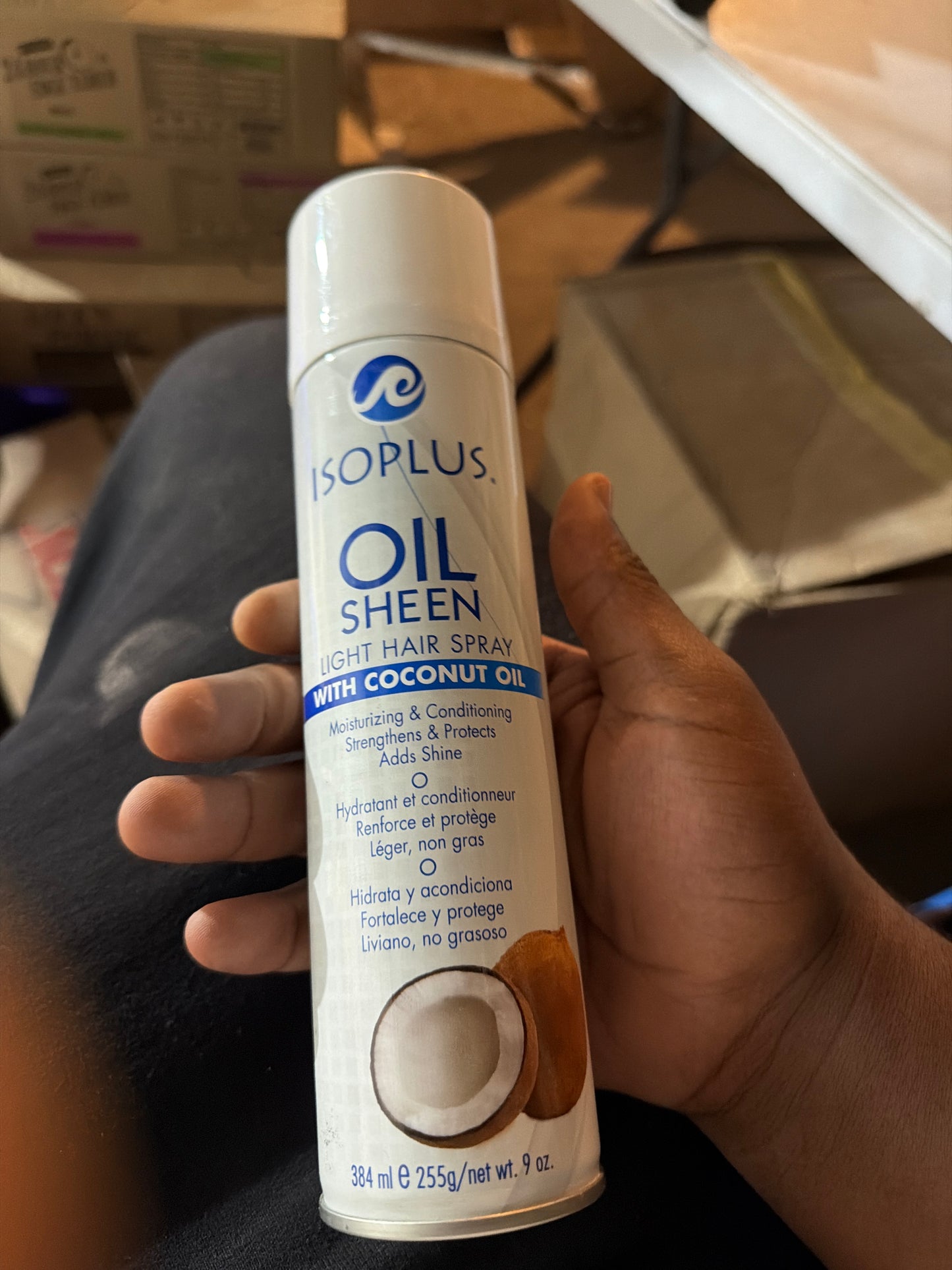 Isoplus Oil Sheen Light Hair Spray with Coconut Oil – 9 oz