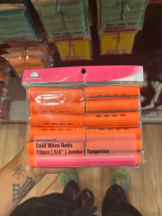 DREAMWORLD- 12pcs, Jumbo, Tangerine, 3/4” Cold Wave Rods