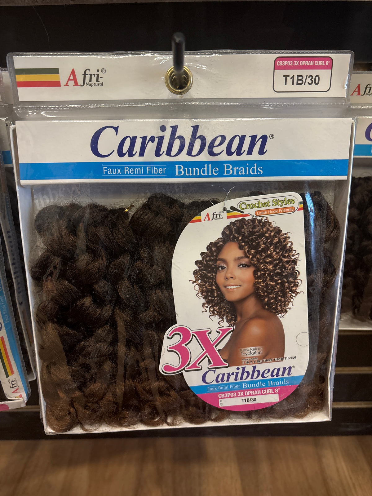 AFRI-NAPTURAL- 3X Caribbean Bundle Braids Faux Remi Fiber Oprah Curl 8”-Color T1B/30-