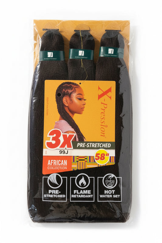 X-Pression African Collection 3X Pre-Stretched Braiding Hair 58” – Color 99J