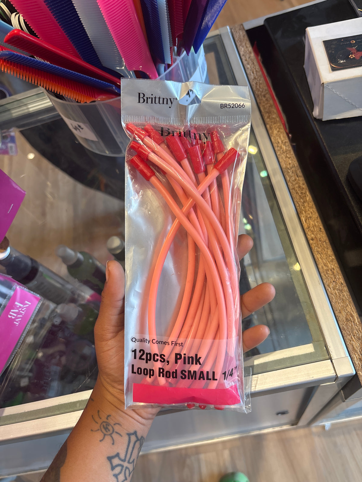 BRITTNY- 12pcs, Small, Pink 1/4” Loop Rods