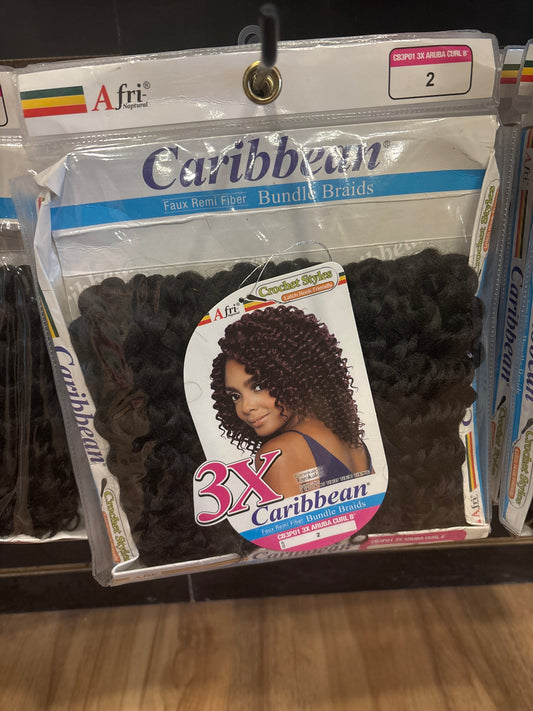 AFRI-NAPTURAL- 3X Caribbean Bundle Braids Faux Remi Fiber Aruba Curl 8”-Color 2-