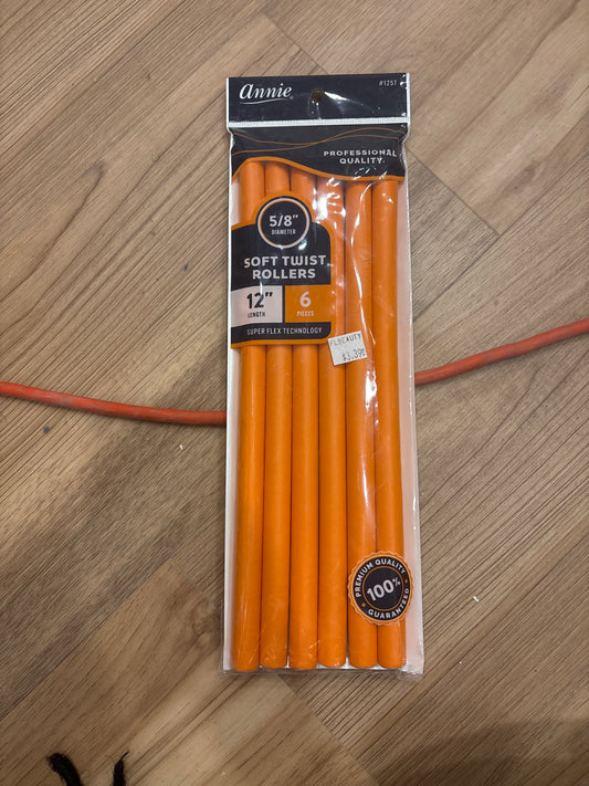 ANNIE- 6pcs, 12” Professional Quality Soft Twist Rollers 5/8”