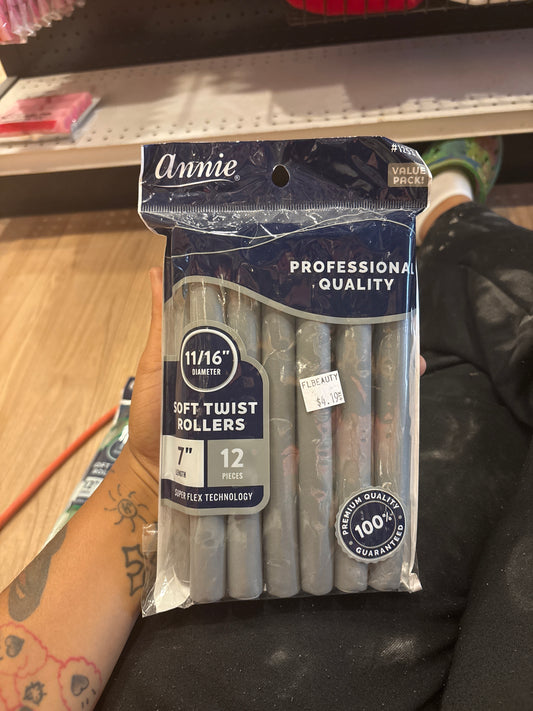 ANNIE- 12pcs, 7” Professional Quality Soft Twist Rollers 11/16”