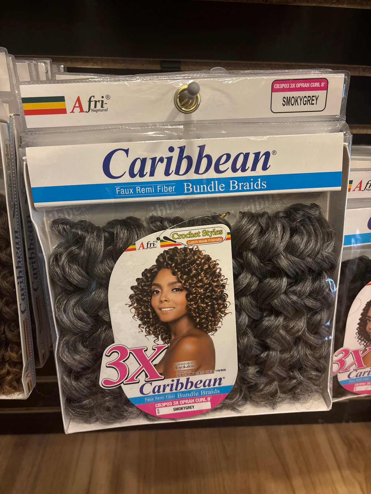 AFRI-NAPTURAL- 3X Caribbean Bundle Braids Faux Remi Fiber Oprah Curl 8”-Color Smokey Grey-