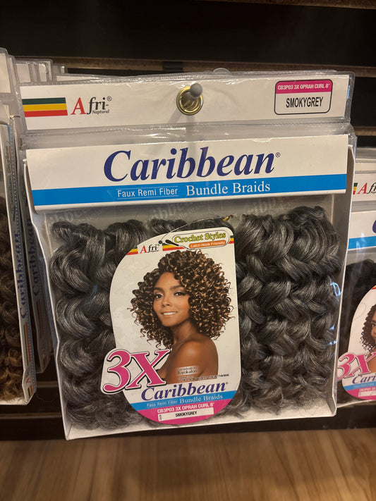 AFRI-NAPTURAL- 3X Caribbean Bundle Braids Faux Remi Fiber Oprah Curl 8”-Color Smokey Grey-