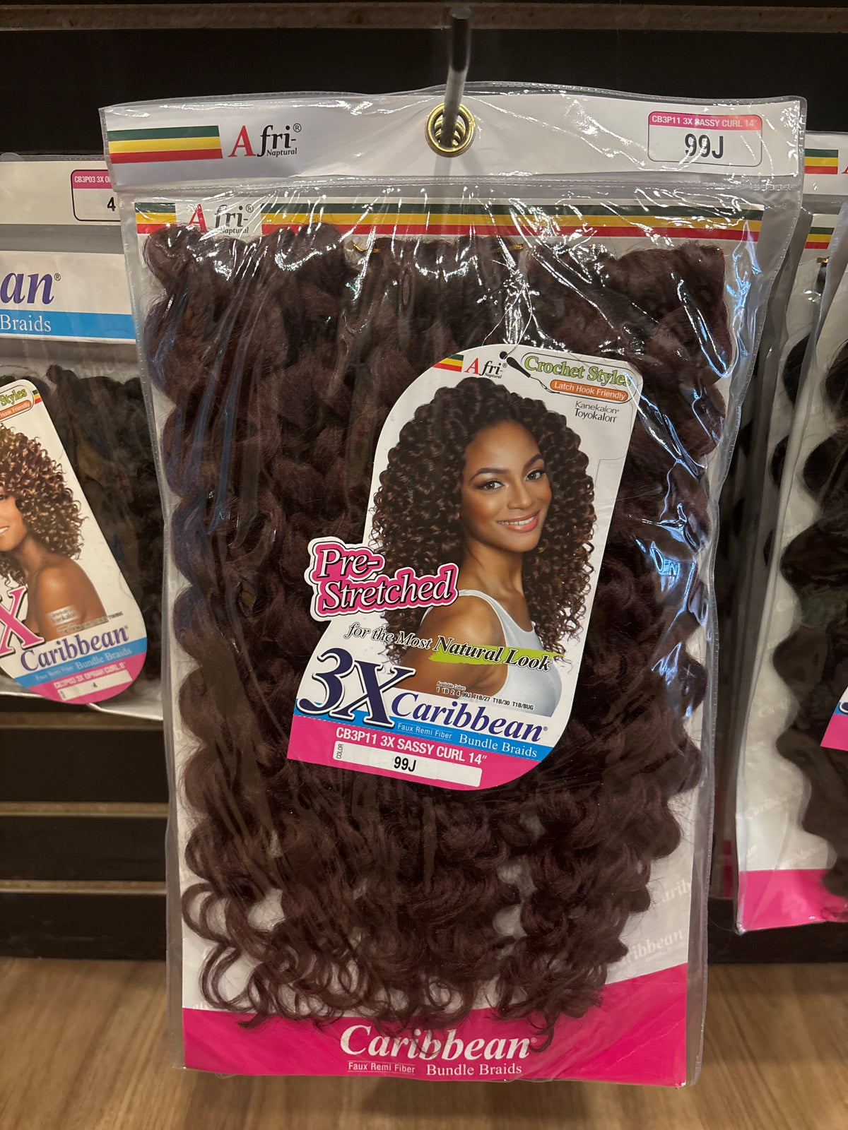 AFRI-NAPTURAL- 3X Caribbean Pre-stretched Sassy curl 14”-Color 99J-