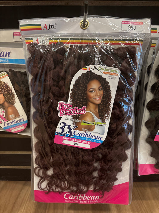 AFRI-NAPTURAL- 3X Caribbean Pre-stretched Sassy curl 14”-Color 99J-