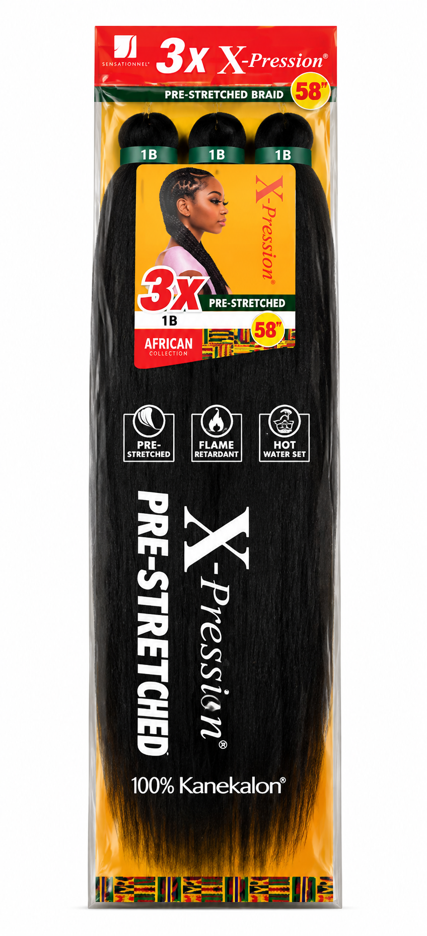 Sensationnel X-Pression 3X Pre-Stretched Braiding Hair 58" – Color 1B