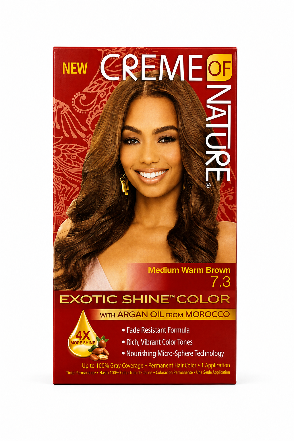 CRÈME OF NATURE- Exotic Shine Color w/ Argan Oil-Color Medium Warm Brown 7.3-